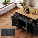 54  Large Kitchen Island with Rubber Wood Drop Leaf, Embossed Texture Rolling Kitchen Cart on 4 Wheels with 4 Doors & 3 Drawers