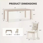 Modern Dining Set - 80 Table + 6 Cushioned Chairs, Solid Wood Frame, 400lbs Table Capacity, Easy Assembly