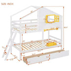 Twin over Twin House Bunk Bed with 2 Drawers, Storage Shelves and Window