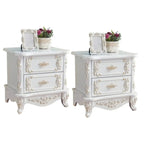 Traditional White Wood Carved 3-Drawer Nightstand