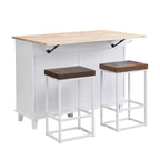 TOPMAX Kitchen Island Set with Drop Leaf and 2 Seatings, Dining Table Set with Adjustable Shelf, Drawers and Towel Rack