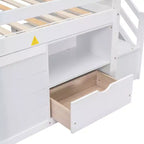 94.6L x 42.3W Solid Wood Twin Size Low Loft Bed With Stair, Drawer And Shelf, Modern & Clean Design