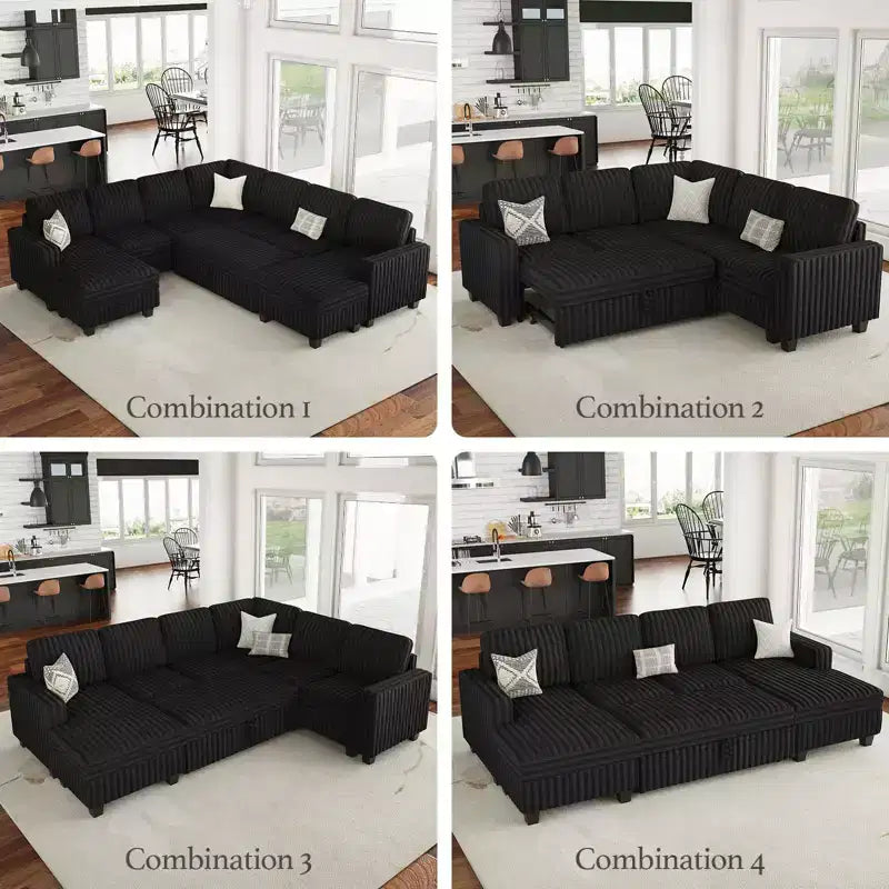 Belffin Corduroy Fabric Ottoman with Storage Ottoman for Modular Sectional Couch