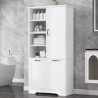Bathroom Storage Cabinet with Doors and Drawers Tilt-Out Laundry Hamper Multiple Storage Space Freestanding Style