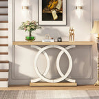 Vintage Console Table with Geometric Base Wooden Hallway Table