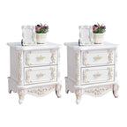Traditional White Wood Carved 3-Drawer Nightstand