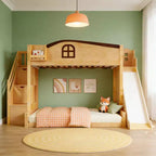 Twin over Full Bunk Bed with Slide, Shelves, Storage Staircase and Wardrobe for Kids Room