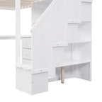 Twin Size Loft Bed with L-Shaped Desk, 3 Drawers, Cabinet, Staircase Storage, Solid Pine/MDF Build