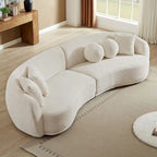Deep Seat Curved Sectional Sofa, Boucle Fabric with 5 Throw Pillows