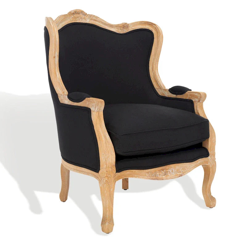 SAFAVIEH Couture Kali Oak Natural Linen Wing Chair - 34Wx34Dx40H