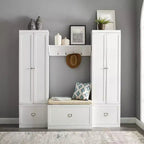 4pc Harper Entryway Set with Bench, Shelf & 2 Pantry Closets: Organizer with Coat Rack - Crosley