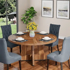 47 Inch Round Dining Table for 4, Wood Farmhouse Dinner Dinning Table for Kitchen Dining Living Room