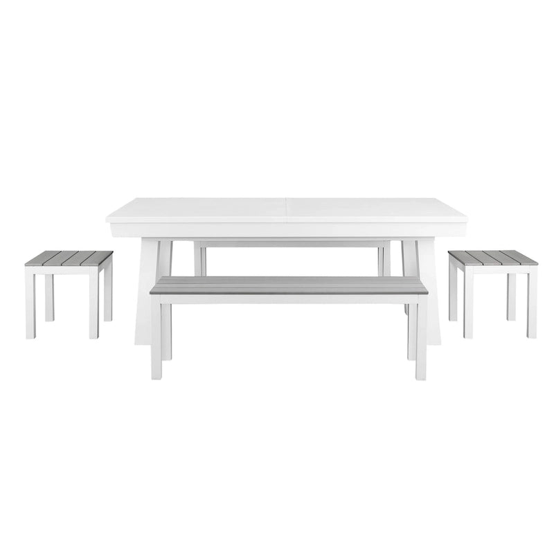 Norwalk Indoor/Outdoor 7ft Slate Pool Table 6-Seater Dining Set with 4 Benches & Accessories, White Finish