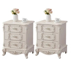 Traditional White Wood Carved 3-Drawer Nightstand