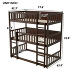 Triple Twin Bunk for Kids, Twin over Twin over Twin Detachable Bunk Bed with Ladder and Guardrail, Separate into 3 Beds