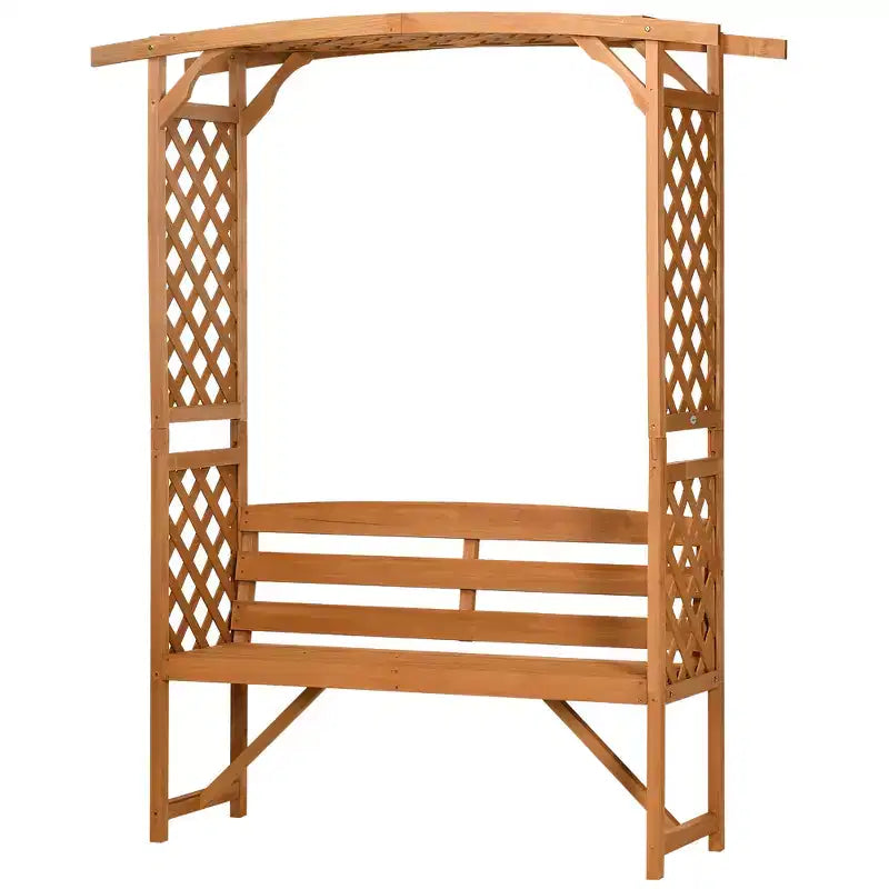 Outsunny Patio Garden Bench Arbor Arch with Pergola and 2 Trellises, 3 Seat Natural Wooden Outdoor Bench for Grape Vines & Climbing Plants