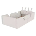 Whisen Twin Platform Bed, Kids Floor Upholstered Bed Frame with Rabbit Cushion, Removable Side Rails