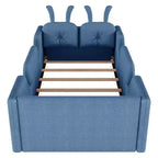 Whisen Twin Platform Bed, Kids Floor Upholstered Bed Frame with Rabbit Cushion, Removable Side Rails