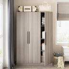 Timechee 47.2 Armoire Clothes Storage Solid Wood Handles Wardrobe White