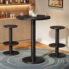 Lantine 39.4-Inch H Round Bar Table Set, Modern Black Bistro Pub Table with 2 Barstools for Kitchen, Living Room, Apartment