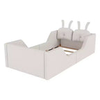 Whisen Twin Platform Bed, Kids Floor Upholstered Bed Frame with Rabbit Cushion, Removable Side Rails