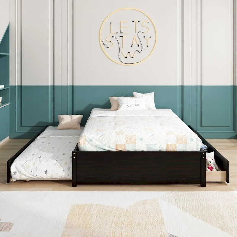 Full Bed With Twin Size Trundle And Two Drawers