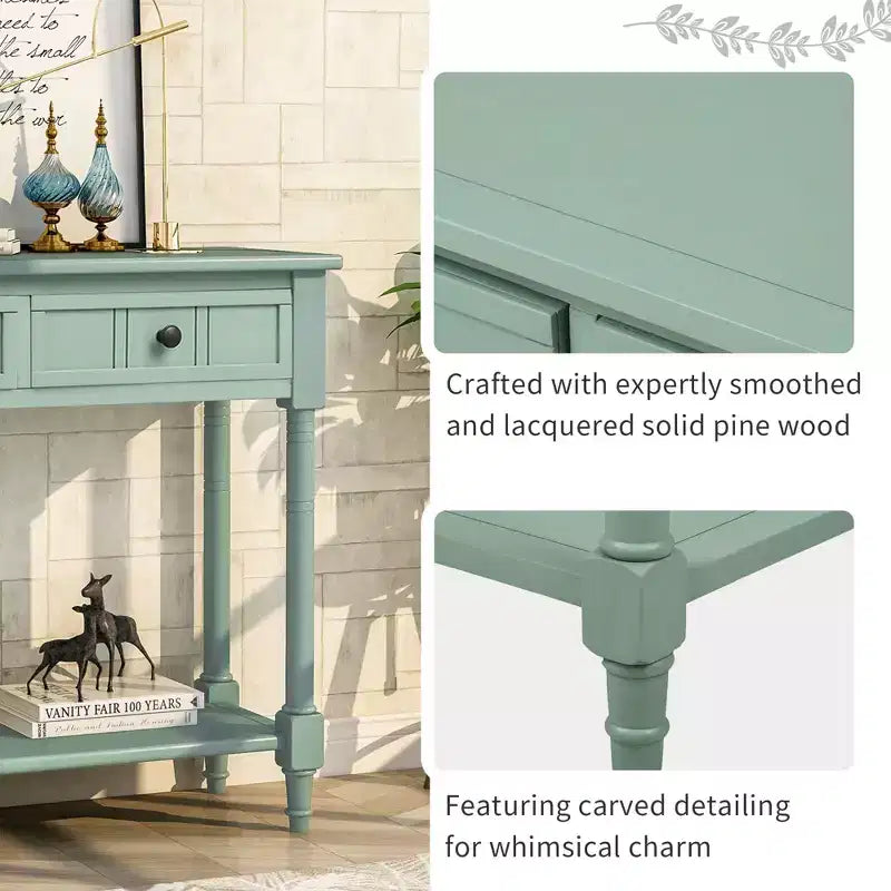 The Misty Moon Daisy Series Console Table Traditional Design with Two Drawers and Bottom Shelf (Espresso)