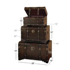Set of 3 Traditional Wood Trunks Brown - Olivia & May: Distressed Finish, No Assembly, Decorative Storage