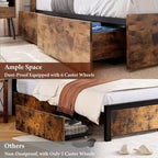Full Bed Frame with Storage Headboard, Wooden Bed Frame with 4 Drawers, Storage Bookcase & King Size Platform Bed with Strong Metal Support