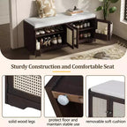 Whisen Rustic Wood Storage Bench, Entryway Shoe Bench with Removable Cushion, Adjustable Shelves