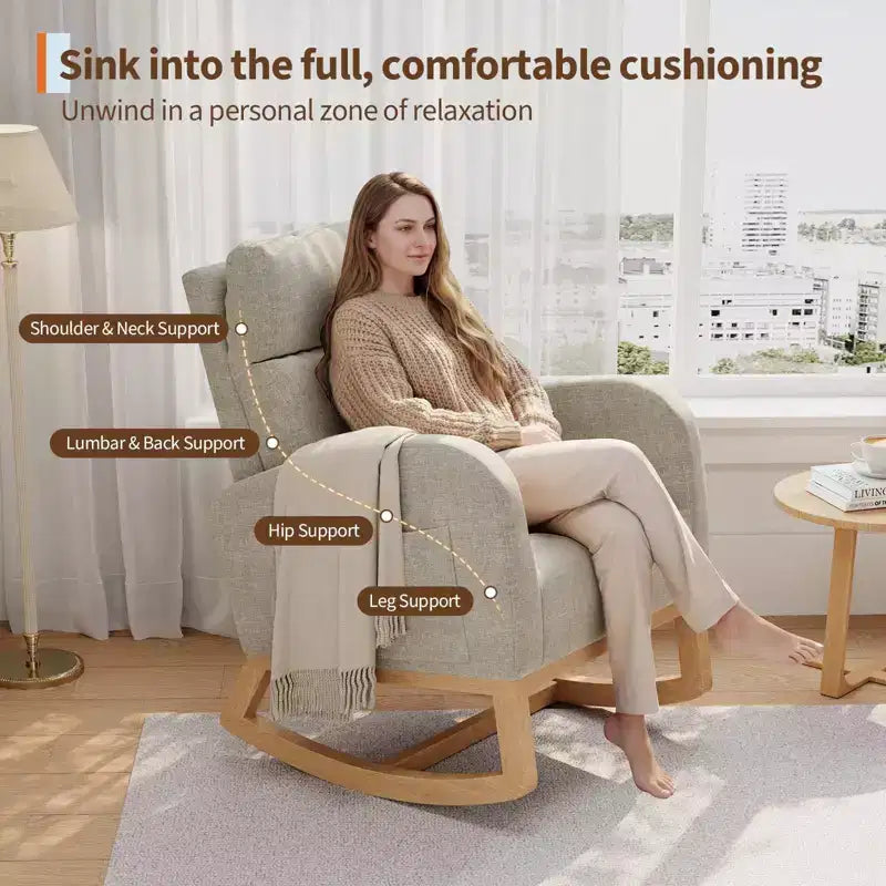 Modern Soft Rocking Chair with Pillow & Side Pockets, for Living Room, Bedroom