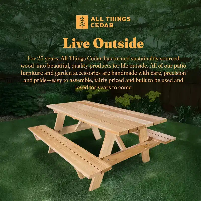 All Things Cedar 6-Ft Outdoor Picnic Table, Handcrafted Wooden Patio Bench Set for Camping, Backyard Parties, or Tailgating, Rustic Cedar