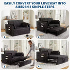 55 Convertible Loveseat Sleeper Sofa Bed with Pull-Out Footrest & Adjustable Backrest, Space-Saving Couch for Small Apartments