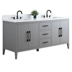 Vanity Art 72 Double Sink Bathroom Vanity Cabinet with Engineered Marble Top
