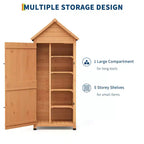 Waterproof Wooden Outdoor Tool Cabinet  Lockable Double Doors, 3 Adjustable Shelves & Sloped Roof  Space-Saving Storage for Patio, Yard or Lawn