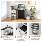 Costway Front Reception Counter Desk Checkout Office Desk with Open Shelf & Lockable Drawer White/Brown/Black