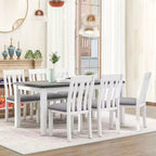 Farmhouse Extendable Dining Table Set for 6, Rectangular Table and 6 Upholstered Chairs