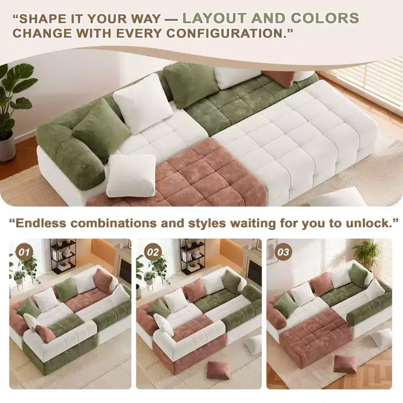 110.23 in. W Colorblock Modular 4-Seater Chenille Sofa with Curved Armrests