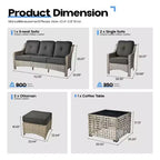 HOMLUX 6 PCS Patio Wicker Conversation Set 3-Seat Sofa with Cushion, Rattan Chairs, Ottomans, Coffee Table