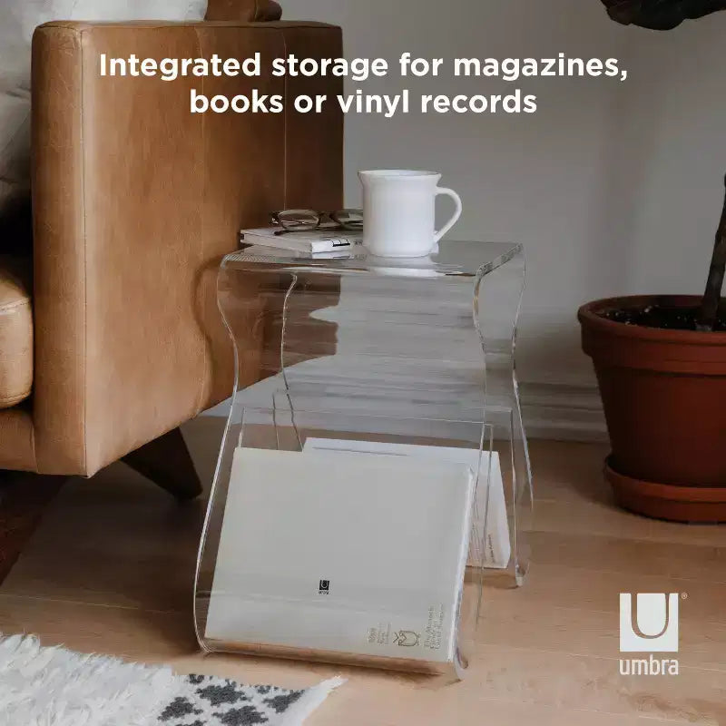 Magino Stool and Magazine Rack Clear: Shatter-Proof Acrylic, No Assembly Required