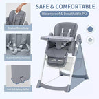 Foldable High Chair for Babies&Toddlers,PU Leather Highchair with Adjustable Backrest,Seat Height,Removable Tray,5-Point Safety Harness&Locking Wheels