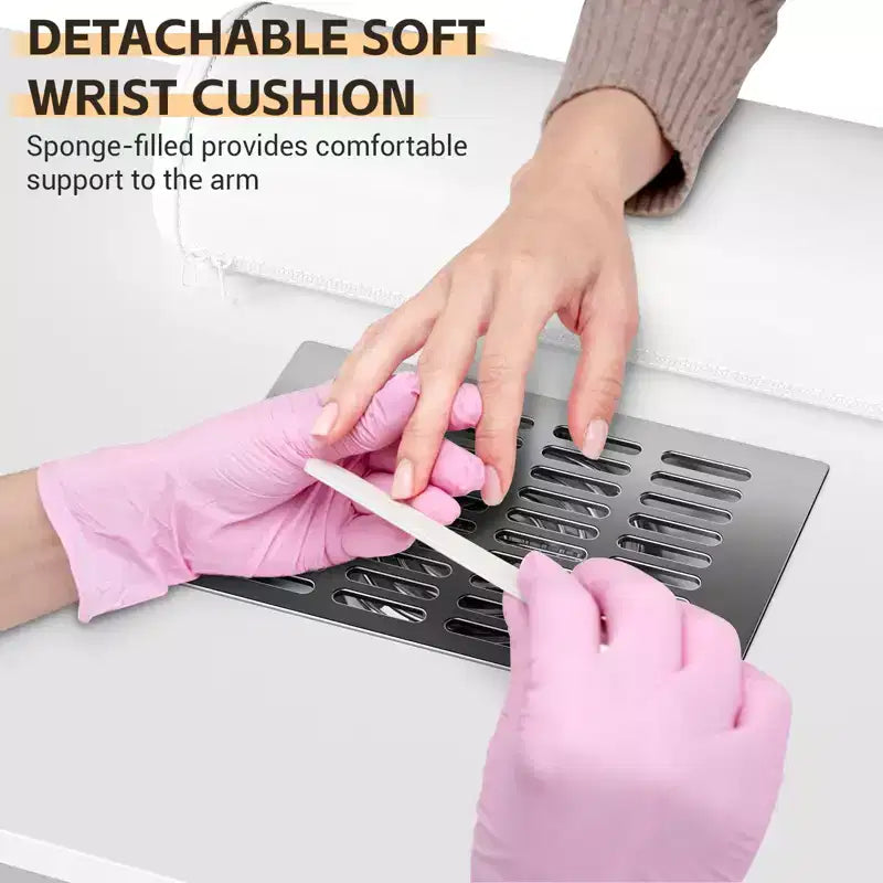 Manicure Table Nail Desk Station with Dust Collector, Locking Castors, Wrist Cushion & Storage for Home, Nail Tech & Beauty Salon