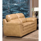 Simon Light Tan Brown Leather Gel Sofa, Loveseat and Chair Set