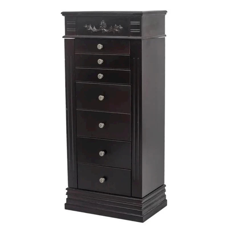 Stylish Jewelry Armoire with Mirror and Necklace Hooks - 18.5 x 12 x 42