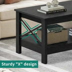 Farmhouse Coffee Table with Storage 2-Tier Center Table for Living Room