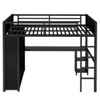Full XL Size Loft Bed Frame with Built-in Wardrobe