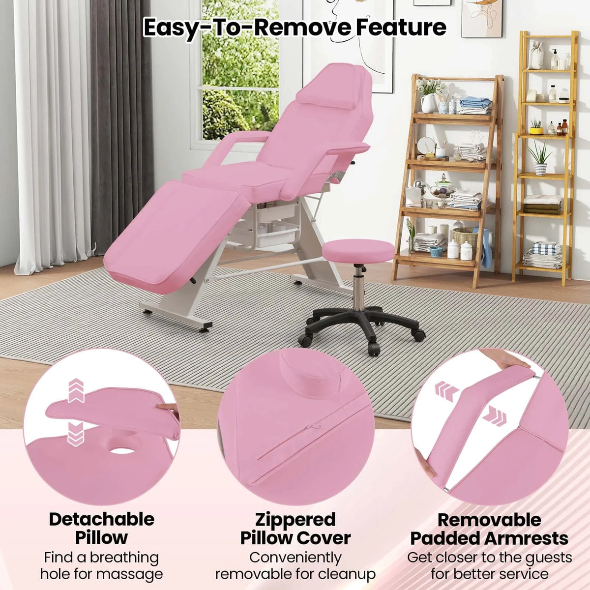 Costway 72 Massage Bed with Hydraulic Stool Adjustable Backrest &