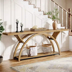 70.87 Industrial Console Sofa Table with 2-Tier Storage Shelves, Light Brown