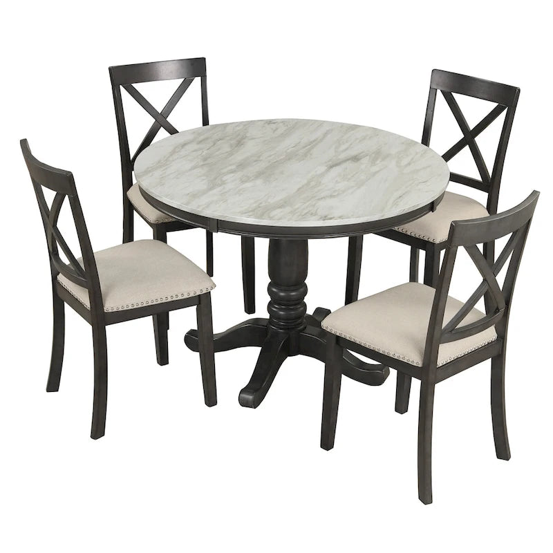 5 Pieces Dining Table and Chairs Set for 4 Persons