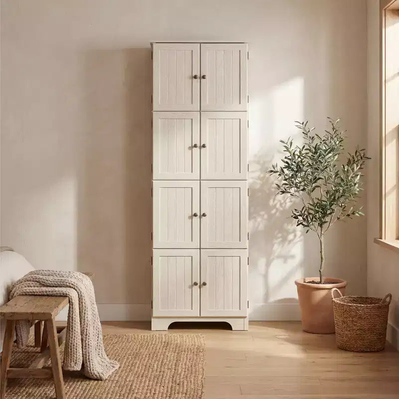 72.4 White Freestanding Tall Storage Cabinet ?C 8 Doors & 4 Shelves